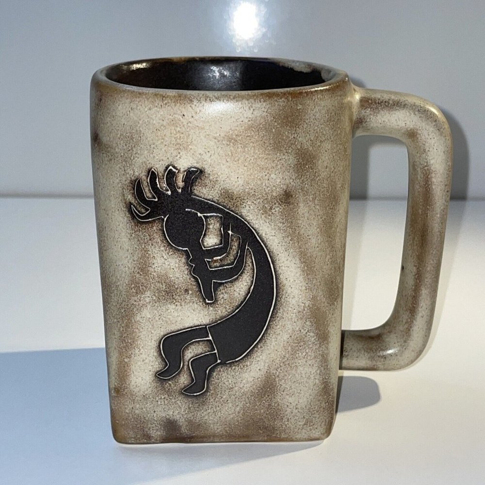 Mara Mexico Kokopelli Flute Player Pottery Mug Cup Hand‎ Crafted Signed EUC G49
